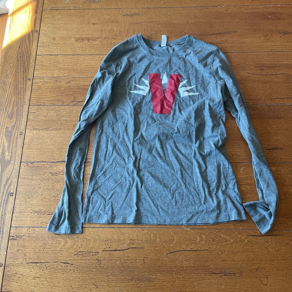 Victory Gray Long Sleeve Shirt with Red V Design